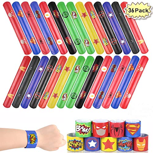 Sumnos 36 Piezas superhéroe Slap Pulsera, Pulsera Bofetada, Slap Bracelets, Snap Pulsera, Banda de Pulsera, Fiesta Juguetes de Infantil Rellenos de Bolsa de Fiesta de cumpleaños para niños niñas