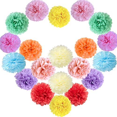 Sunbeauty 20 Piezas Pom Poms Bola de Papel Decoraciones de Baby Shower Boda Fiesta Santa Semana (Mixto de Color Claro)