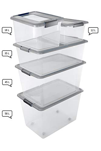 Sundis KLIKER Box A4 Flat Argent Caja con Tapa Metalizada Y Sistema de Cierre Mediante Clips, Transparente/Plata, 7L