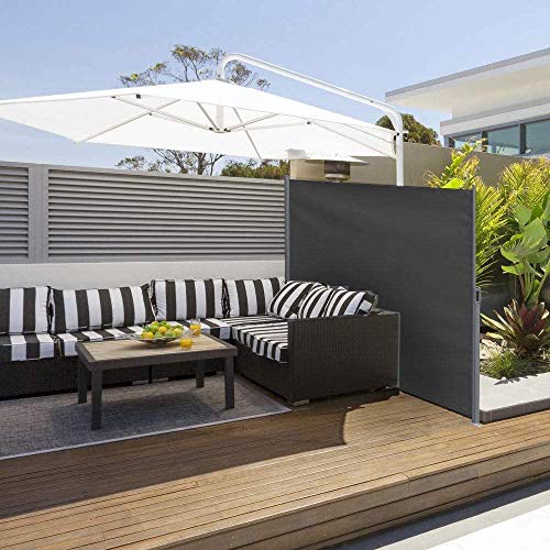 SUNDUXY Pantalla de Toldo Lateral Retráctil toldo Parasol Cortaviento Impermeable Mampara de Privacidad para Exterior Plegable para Jardín, Terraza y Balcón 160x300cm