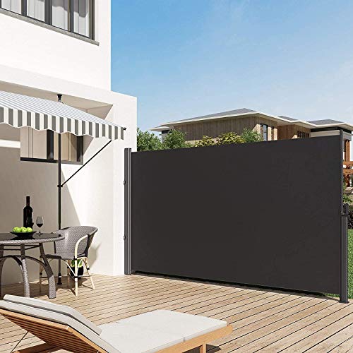 SUNDUXY Toldo Lateral Retráctil de Jardín, 160x300cm toldo Parasol Cortaviento Impermeable Mampara de Privacidad para Exterior Plegable para Terraza Patio o Jardín