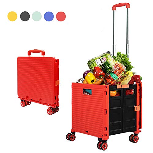 suneagle 55L Carro Plegable para Botas con Rueda Giratoria De 360 °,Carga 45 Kg,Mango De AleacióN De Aluminio Ajustable,Caja De Almacenamiento PortáTil para Transportar Usado para Supermercado,Red