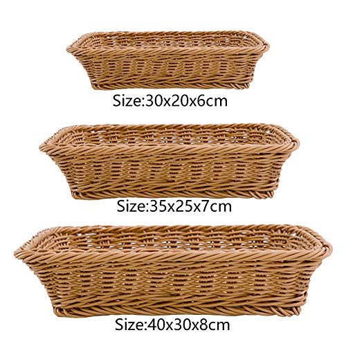 SUNERLORY 1/4/10PCS Cesta de Pan de Mimbre, Rectángulo Bandeja de Mimbre Lavable de imitación, Bandeja de Mesa de Comida bocadillos de Fruta Contenedor Que Sirve para Restaurante/Cocina