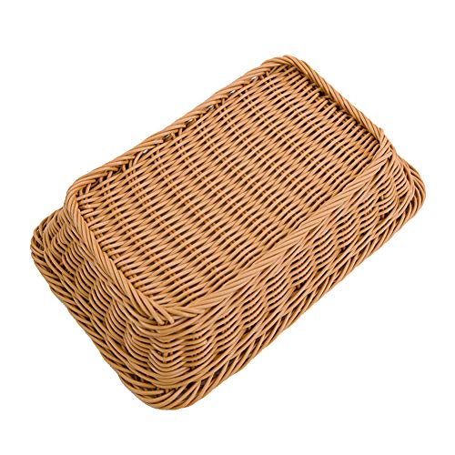 SUNERLORY 1/4/10PCS Cesta de Pan de Mimbre, Rectángulo Bandeja de Mimbre Lavable de imitación, Bandeja de Mesa de Comida bocadillos de Fruta Contenedor Que Sirve para Restaurante/Cocina