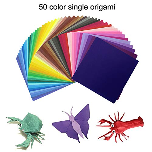 sunerly 200 hojas 50 colores vivos sola cara papel para Origami para proyectos de arte y manualidades + 100pcs con Googly Ojos móviles (100 hojas, 15 x 15 cm + 100 hojas 10 x 10 cm)