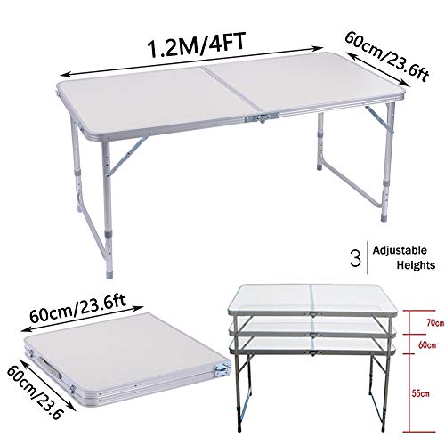 Sunflo - Mesa plegable portátil de 1,2 m de altura ajustable para acampar, portátil, para interiores y exteriores, mesa de picnic y barbacoa con asa, 4FT