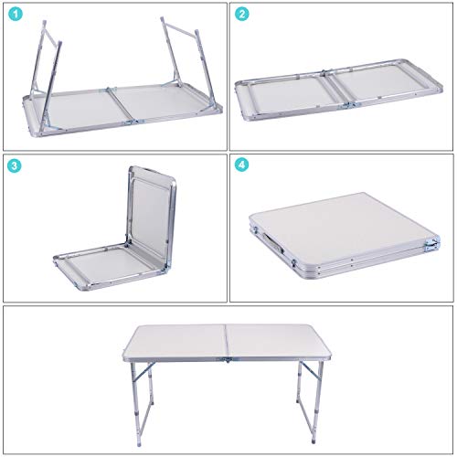 Sunflo - Mesa plegable portátil de 1,2 m de altura ajustable para acampar, portátil, para interiores y exteriores, mesa de picnic y barbacoa con asa, 4FT