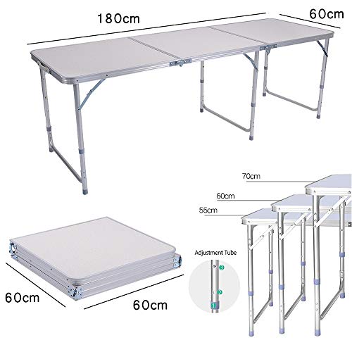 Sunflo Mesa Plegable portátil de 6 pies de Altura Ajustable Mesa de Camping portátil Interior y Exterior Picnic Comedor Barbacoa con asa