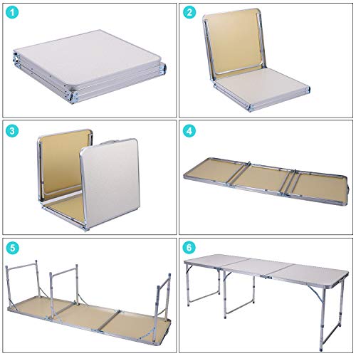 Sunflo Mesa Plegable portátil de 6 pies de Altura Ajustable Mesa de Camping portátil Interior y Exterior Picnic Comedor Barbacoa con asa