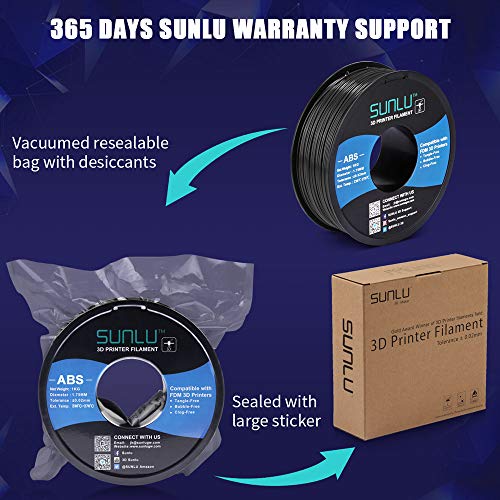 SUNLU ABS Filament 1.75mm for FDM 3D Printer, 1KG(2.2LBS) ABS 3D Filament Accuracy +/- 0.02 mm, Black