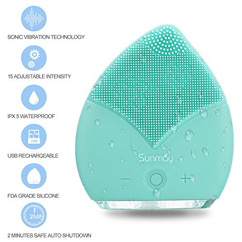 【Sunmay Leaf】SUNMAY Limpiador Facial Impermeable Eléctrico Masajeador con Silicona FDA Recargable Vibraciones Sónicas Dispositivo para Exfoliación la Cara