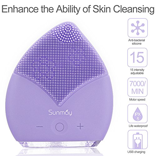 【Sunmay Leaf】SUNMAY Sonic Cepillo limpiador para el rostro y masaje con temporizador, FDA Grade silicona, recargable impermeable Anti-Aging facial Exfoliator Body Makeup Tool (Púrpura)