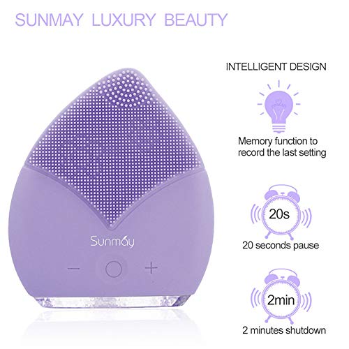 【Sunmay Leaf】SUNMAY Sonic Cepillo limpiador para el rostro y masaje con temporizador, FDA Grade silicona, recargable impermeable Anti-Aging facial Exfoliator Body Makeup Tool (Púrpura)