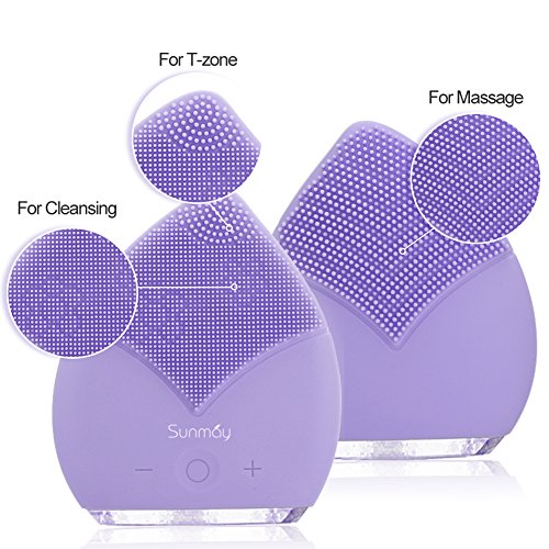 【Sunmay Leaf】SUNMAY Sonic Cepillo limpiador para el rostro y masaje con temporizador, FDA Grade silicona, recargable impermeable Anti-Aging facial Exfoliator Body Makeup Tool (Púrpura)