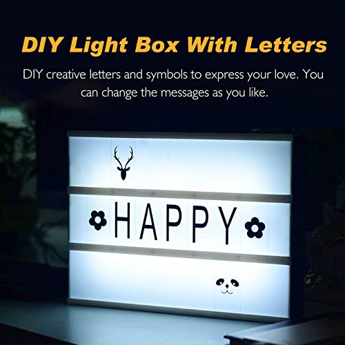 SUNNEST Caja de Luz A4 con 96 Letras y Emojis 80 Tarjetas de Fiestas Cartel Luminoso LED, Ideal para Decoración y Regalo para Niñas, Niños en Cumpleaños, Navidad