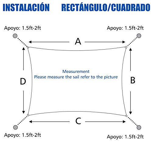 Sunnylaxx Vela de Sombra Rectangular 3 x 5 Metros, toldo Resistente e Impermeable, para Exteriores, jardín, Color Gris