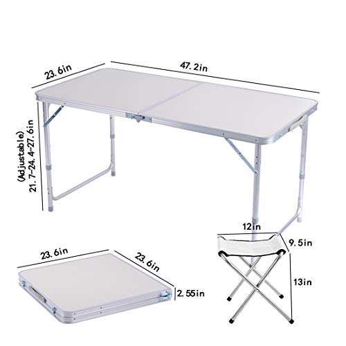 Sunreal Mesa de Camping Plegable de 122 cm, Altura Ajustable, Ultraligera, Durable, para jardín, Fiesta, Barbacoa, Trabajo o Trabajo en casa, Mesa Plegable con taburetes, Interior y Exterior