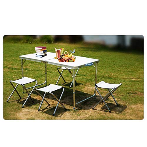 Sunreal Mesa de Camping Plegable de 122 cm, Altura Ajustable, Ultraligera, Durable, para jardín, Fiesta, Barbacoa, Trabajo o Trabajo en casa, Mesa Plegable con taburetes, Interior y Exterior