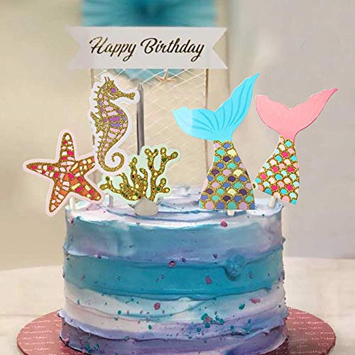 Sunshine smile Cake Topper de Sirena,Cupcake Topper Set,de Sirena Cupcakes decoración,Cupcake Toppers Picks,Torta de Fiesta de cumpleaños(Sirena 36 Piezas)