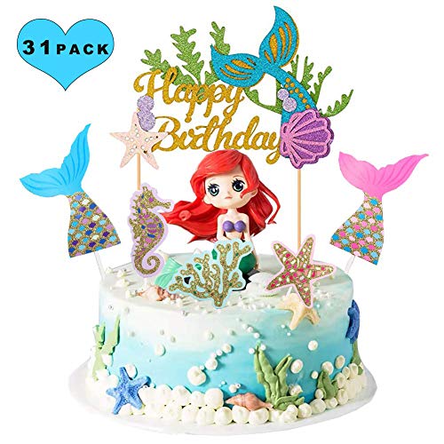 Sunshine smile Cake Topper de Sirena,Cupcake Topper Set,de Sirena Cupcakes decoración,Cupcake Toppers Picks,Torta de Fiesta de cumpleaños(Sirena 36 Piezas)