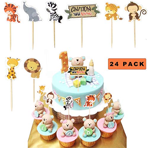 Sunshine smile Cupcake Topper Set,Adorno de Pastel de Bebe,Animal Cupcake Toppers,Cupcake Toppers Picks para niños cumpleaños,Animal Tema Party Decorations (24 Piezas)