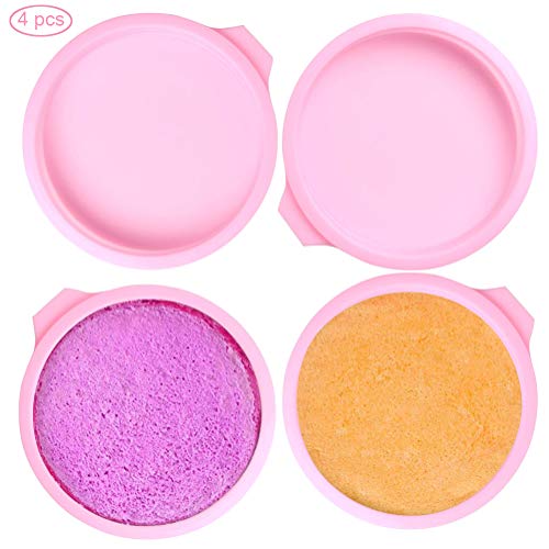 SUNSK Molde de Silicona para Tartas Moldes Redondos 6 Pulgadas Antiadherente Quiche Molde Silicone Cake Molds para Hornear Pasteles y Repostería 4 piezas (Rosado)