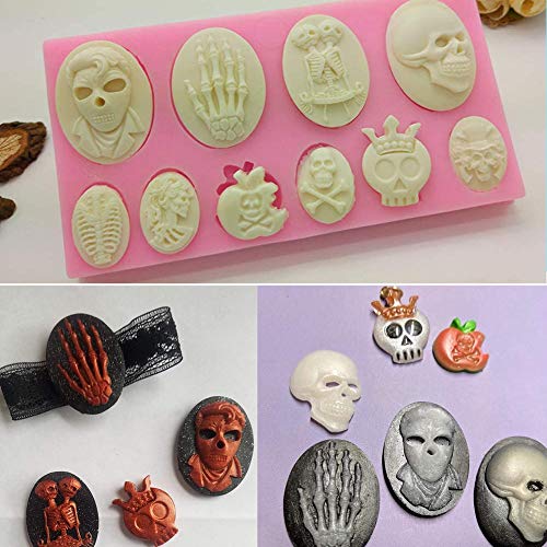 SUNSK Moldes de Pastel de Silicona Fondant 3D Halloween Moldes de Cráneo Molde para Hornear Tartas Dulces Chocolate Jabón Moldes 3 Piezas