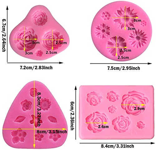 SUNSK Moldes de Pastel de Silicona Fondant 3D Molde de Flores Decoración de Tartas Herramientas para Hacer Bricolaje Dulces Chocolate Jabón Moldes 4 piezas