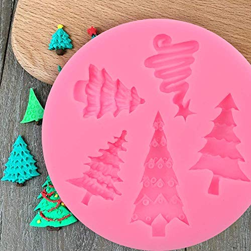 SUNSK Moldes de Pastel de Silicona Fondant 3D Molde de Navidad Copo de Nieve Moldes Árbol de Navidad Molde para Tartas Caramelos Chocolate Jabón Moldes 4 piezas