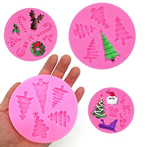 SUNSK Moldes de Pastel de Silicona Fondant 3D Molde de Navidad Copo de Nieve Moldes Árbol de Navidad Molde para Tartas Caramelos Chocolate Jabón Moldes 4 piezas