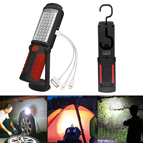 SunTop LED Lámpara de Inspección Recargable Linterna de Trabajo, Portátil Lampara de Inspeccion COB LED Luz con Magnético Soporte y Gancho Colgante para Automóviles, Taller, Emergencia, Camping