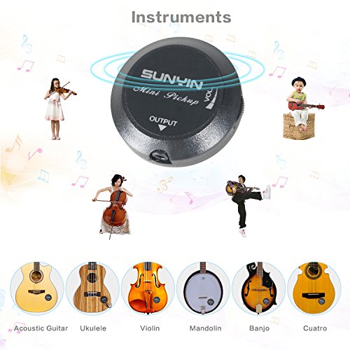 SUNYIN Transductor Para Guitarra Acústica, Pastilla Piezo Contacto Micrófono Amplificador Fácilmente Para Acústica Clásica Violín Ukelele Mandolina Banjo Cello-Black