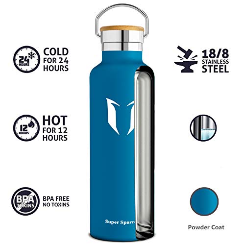 Super Sparrow Botella de Agua aislada al vacío de Acero Inoxidable, diseño de Pared Doble, Boca estándar - 500ml - Eco Friendly & BPA Gratis - para Correr, Gimnasio, Yoga, Ciclismo