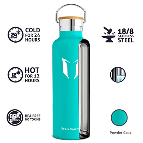 Super Sparrow Botella de Agua aislada al vacío de Acero Inoxidable, diseño de Pared Doble, Boca estándar - 750ml - Eco Friendly & BPA Gratis - para Correr, Gimnasio, Yoga, Ciclismo