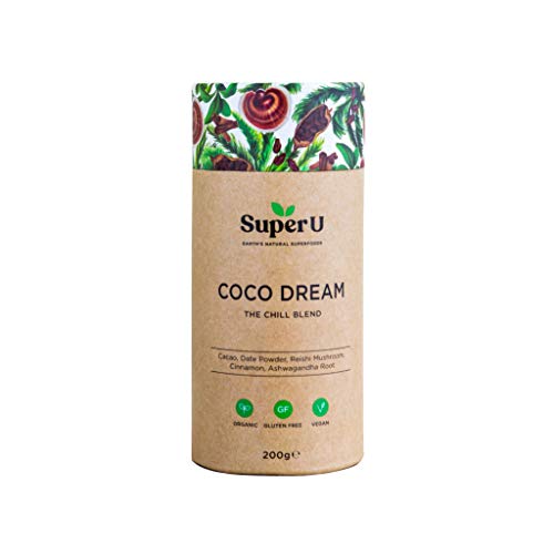 Super U Coco Dream (25 porciones) – Cacao caliente con seta Reishi, extracto orgánico de cacao crudo y setas Reishi para relajación y sueño.