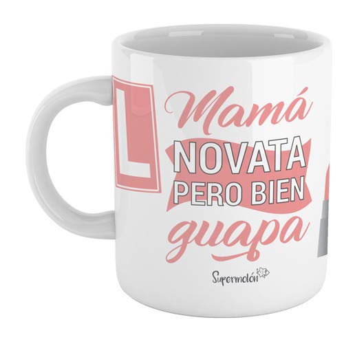 SUPERMOLON Taza"Mamá novata pero bien guapa" - Taza para Mamas PRIMERIZAS - Regalo Madre primeriza novata