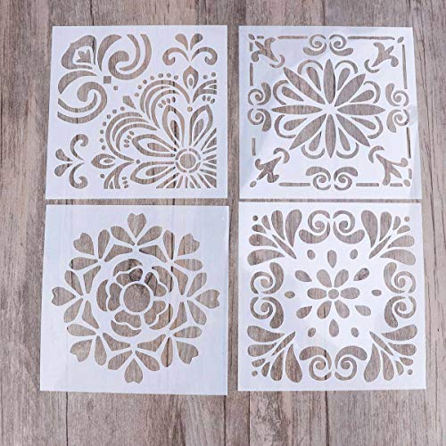 SUPVOX 4pcs Plantillas de aerosol Retro Totem Stencils Set Corte Pintura Stencil Piso de la pared Azulejo Tela Plantillas de madera Spray de la flor Plantilla Molde