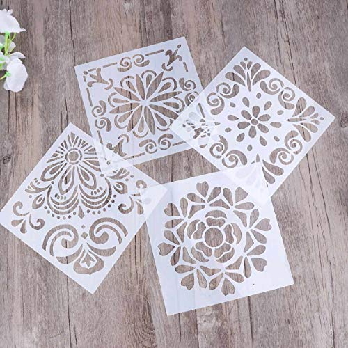 SUPVOX 4pcs Plantillas de aerosol Retro Totem Stencils Set Corte Pintura Stencil Piso de la pared Azulejo Tela Plantillas de madera Spray de la flor Plantilla Molde