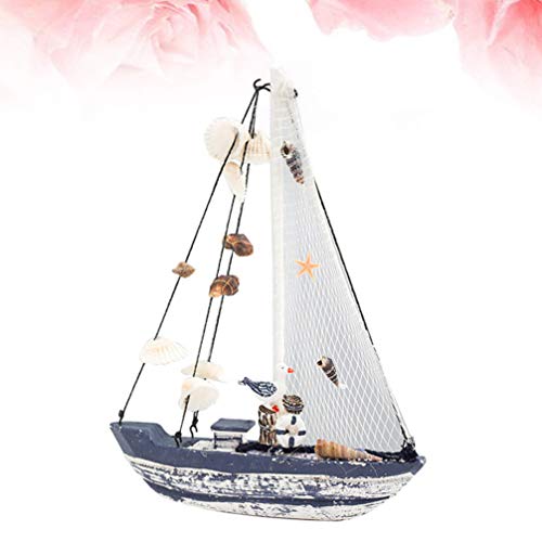 SUPVOX - Decoración para velero de madera con diseño de barco con concha de mar de gaviota, decoración náutica para mesa, tamaño S, como en la imagen, 14*3*20cm