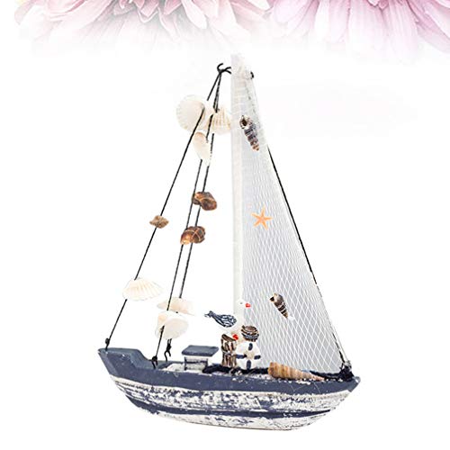 SUPVOX - Decoración para velero de madera con diseño de barco con concha de mar de gaviota, decoración náutica para mesa, tamaño S, como en la imagen, 14*3*20cm