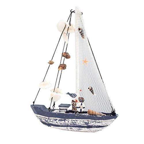 SUPVOX - Decoración para velero de madera con diseño de barco con concha de mar de gaviota, decoración náutica para mesa, tamaño S, como en la imagen, 14*3*20cm