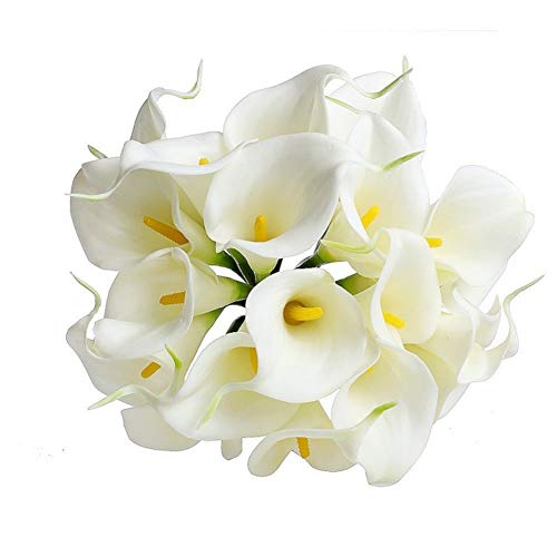 Surreh Ramos de flores artificiales de lirio de agua, sensación natural, 10 unidades, para decoración de boda, hogar, fiesta, oficina, pu, Blanco, 34 cm