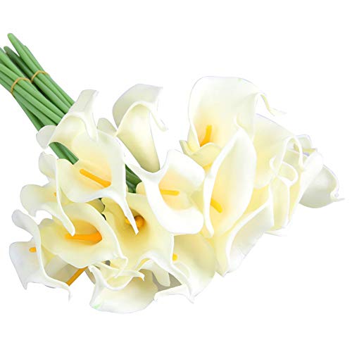 Surreh Ramos de flores artificiales de lirio de agua, sensación natural, 10 unidades, para decoración de boda, hogar, fiesta, oficina, pu, Blanco, 34 cm