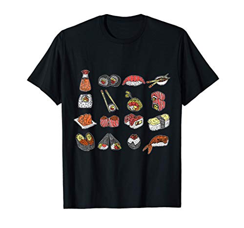 Sushi Compilación Pescado Japón Comida Arroz Diseño Camiseta