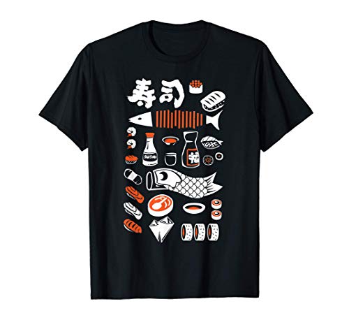 Sushi Compilación Pescado Japón Comida Arroz Diseño Camiseta