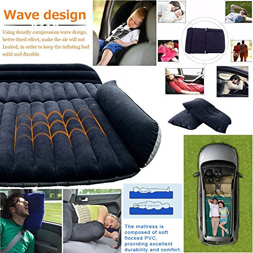 SUV Matelas Double gonflable avec pompe à air Heavy Duty gonflable de voiture Matelas lit pour SUV Auto Voiture gonflable Air Matelas lit pour siège arrière de voitures, PVC, SUV Black