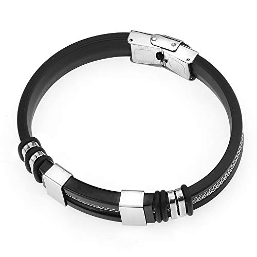 Suyi Pulsera Ajustable De Los Hombres Pulsera De Silicona Brazalete De Acero Inoxidable Black