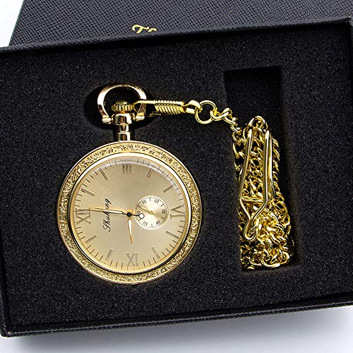 SUZHENA Reloj de Bolsillo Tren de Cara Abierta Dial Grande Números Romanos Reloj de Bolsillo Esqueleto mecánico Reloj de Cuerda Manual Steampunk, SIN Caja