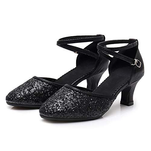 SWDZM Zapatillas de Baile para Mujer,Zapatos de Salon Mujer,Zapatos de Baile,Tacón-1.97'',al Aire Libre Modelo,Negro 36.5EU/23CM