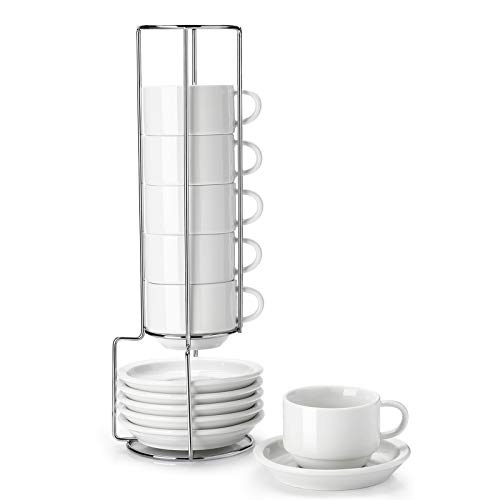 Sweese - Tazas de porcelana para espresso con platillos 120ml-blanco